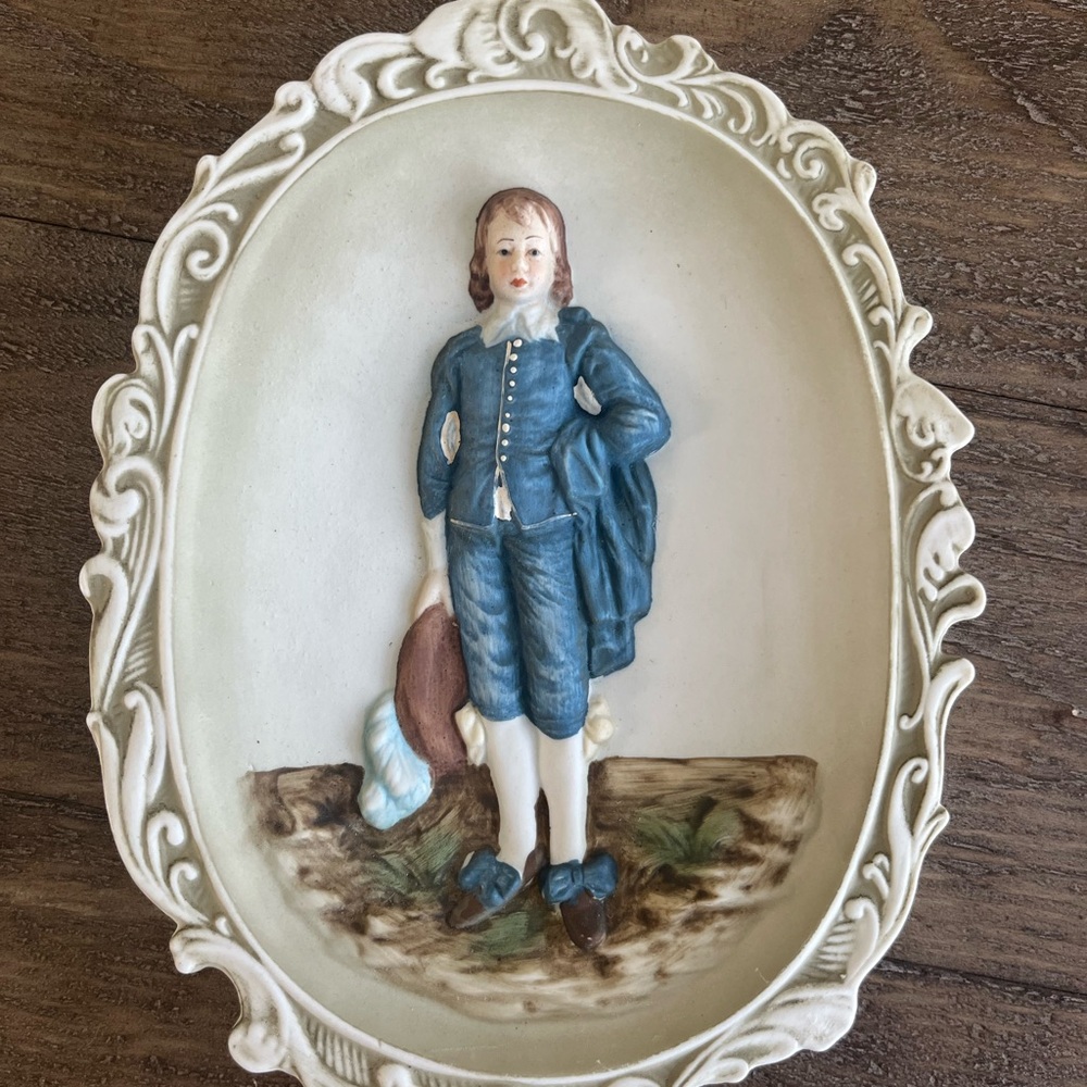 Old Lefton Porcelain Blue Boy 3 Dimensional Hand Painted Wall Plaque